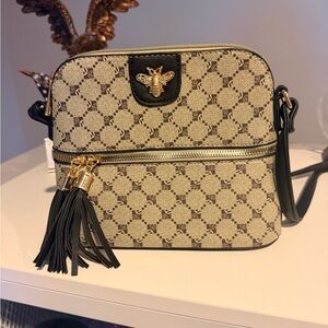 Elegant Beige and Black Crossbody Bag